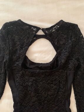 bebe Black Lace Long-Sleeve Dress with Back Cutout